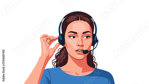 Woman with headset adjusting ear cup