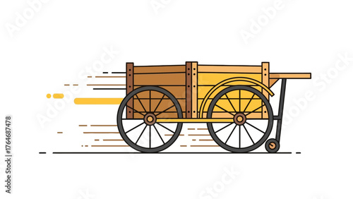Wooden wagon moving fast with motion lines