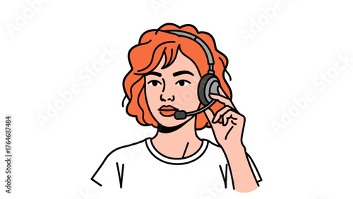 Woman with red hair wearing headphones and a headset
