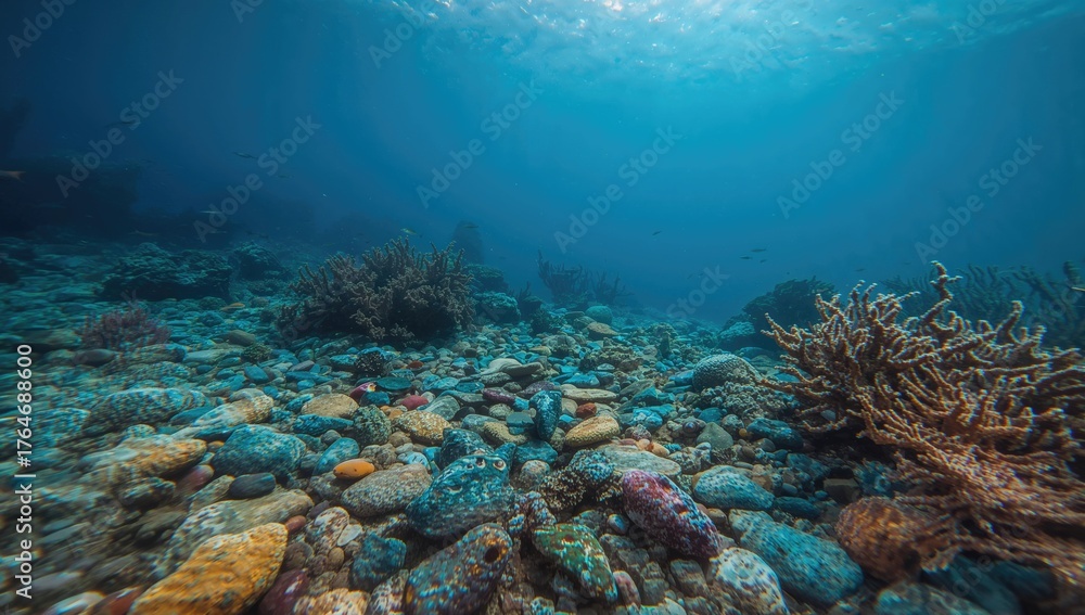 Fototapeta premium Ocean floor adorned with vibrant stones against a natural background
