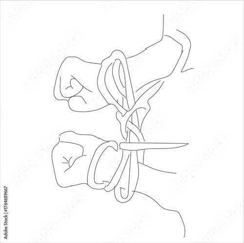 hands tied with rope.One continuous single drawing line art flat doodle symbol,