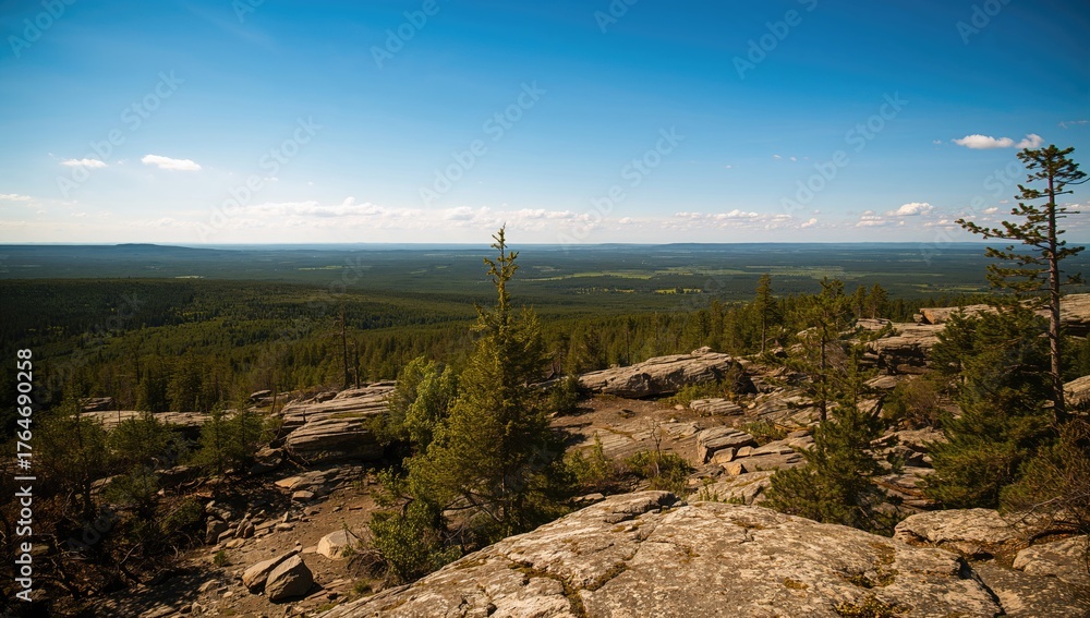 Fototapeta premium Summer scenery from a high rocky peak, nature and landscape view for tourism