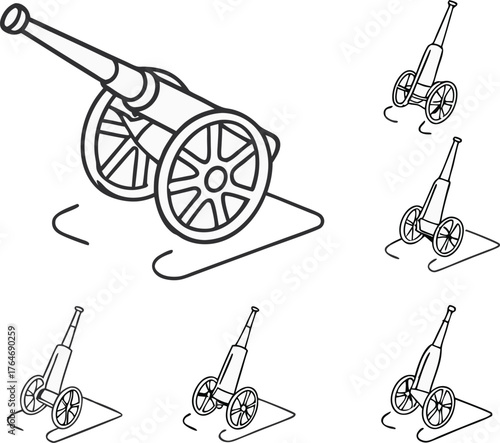 Striking cannon illustration symbolizing strength, history, and defense for educational projects, historical games, and strategic planning visuals