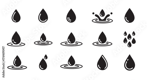 Black Water Drop Icons on a White Background Seamless Pattern