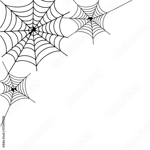 Detailed Black Spiderwebs in Corner Arrangement, Halloween Decorative Element.