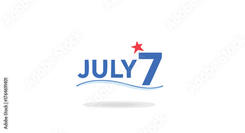 Celebrate July 7th: A Patriotic Design with Bold Blue Text and a Red Star, Representing Summer Celebration and American Holidays
