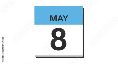 Illustration of a calendar page showing the date May 8th with simplistic and clear graphic design elements in pastel colors for editorial use