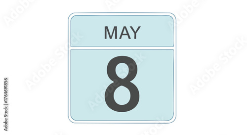 Calendar displaying the date May 8th in a simple, clean design perfect for reminders and planning initiatives involving scheduling and event
