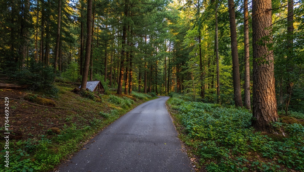 Fototapeta premium Trail through a pine woodland in a scenic park
