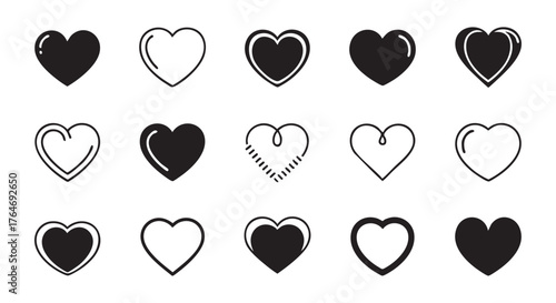 Collection of diverse heart shapes on a white background for design