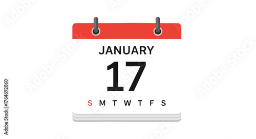 Minimalistic January 17th Calendar Icon with Red Accents for Schedules and Reminders Illustration