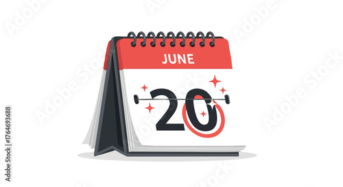Stylized illustration of a desktop calendar displaying the date June 20th with decorative stars enhancing the design element