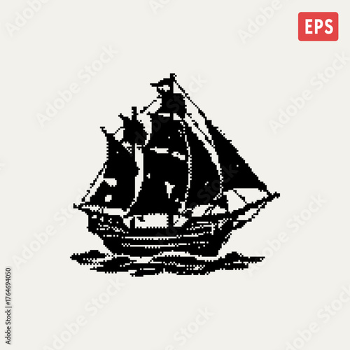 old sailing ship pixel art retro