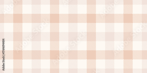 Beige cozy plaid seamless vector texture. Pastel checkered gingham background. Woven warm textile style tartan pattern. Repeat design for interior, packaging, fabric print