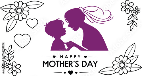 Cherish tender moments with a loving mother embracing her child, celebrating Mother's Day with heartfelt connection and floral accents