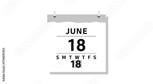 Simple Calendar Icon Showing June 18th, Representing a Specific Date or Event in Black and White Style illustration flat style calendar with date