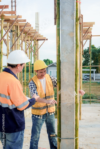 Diverse Team of Specialists Use Tablet Computer on Construction Site. Real Estate Building Project with Civil Engineer, Architect, Business Investor and General Worker Discussing Plan Details.