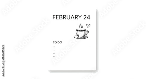 Minimalist February 24th Planner Page with Coffee Cup Illustration for Daily Productivity and Task Management Ideal for Valentine's Day Planning
