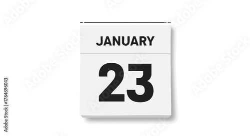 Elegant isolated calendar illustration displaying the date of January 23rd on a pristine white background