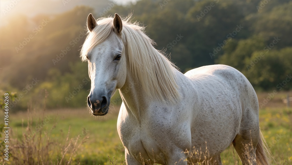 Obraz premium Equine Grazing in a Rural Setting