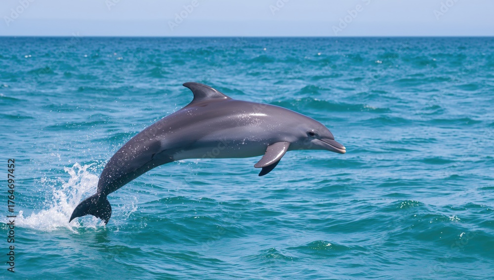 Obraz premium Common Dolphin leaping over ocean waves