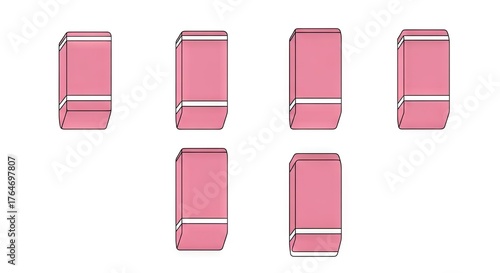 Pink Erasers Arrayed on White Background with Black Outlines and White Details
