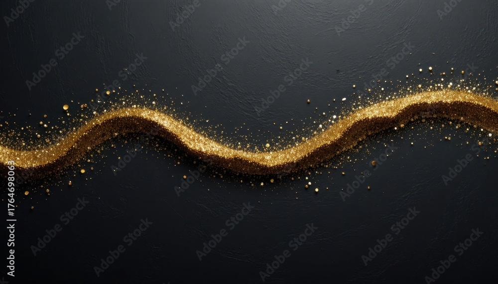 Obraz premium Golden Glitter Ribbon on Dark Textured Background Creating an Eye-Catching Visual Effect