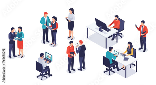 Isometric Business Team Collaboration & Tech-Driven Workplace