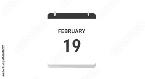 Elegant presentation of a calendar sheet displaying the date February 19 on a clean white backdrop for any occasion