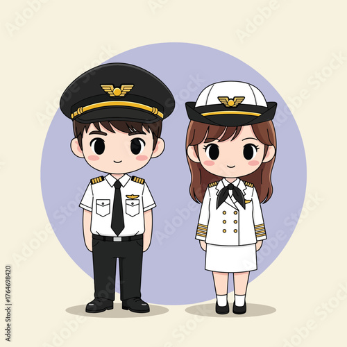 Adorable Cartoon Pilots in Uniforms, Ready for Flight.