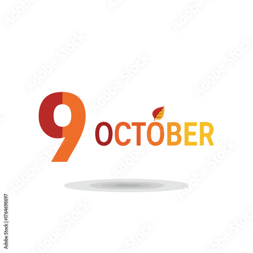 Celebrating October Ninth: An Autumnal Graphic with Bold Numerals and Foliage Symbolism