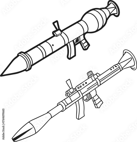 Powerful rocket launchers depicted in a dynamic outline style, ready for action and strategic planning
