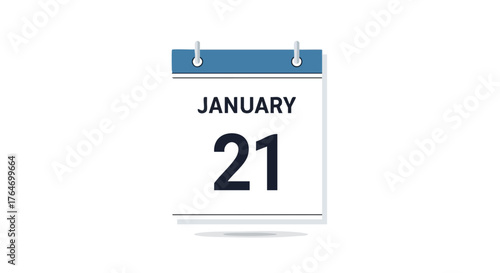 Calendar icon depicting January 21st highlighting a specific date for appointments or reminders in a minimalist style visual representing schedule
