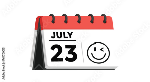 A cheerful reminder: July 23rd marked with a playful wink emoji on a desk calendar illustration