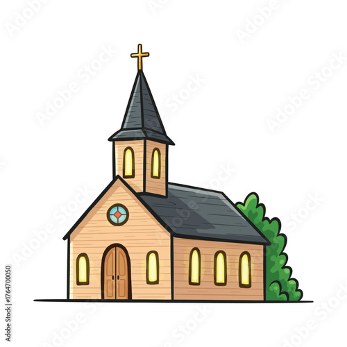 Wallpaper Mural Outline Art Icon: Traditional Stone Church Building for Religion and Community Graphic Torontodigital.ca