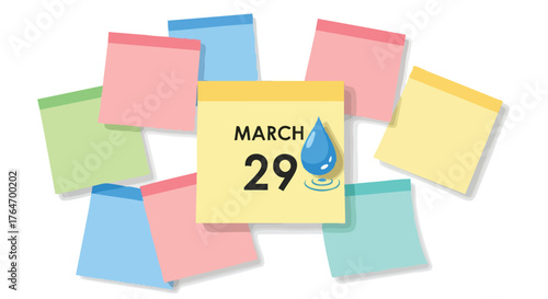 World Water Day concept illustration using colorful sticky notes with an important reminder on March 29th observed globally, raising awareness