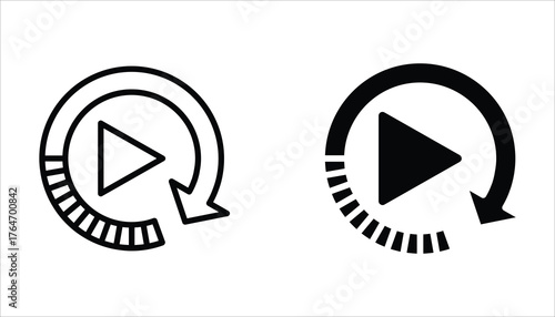 Replay icon set. Replay video button symbol. Replay video button icon for web design. Isolated on white background.