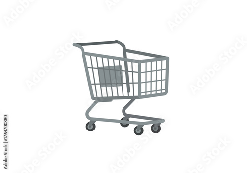 A gray shopping cart is shown on a white background
