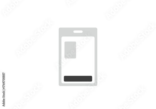 A gray smartphone displays a gray rectangle on its upper left and a black rectangle at the bottom center
