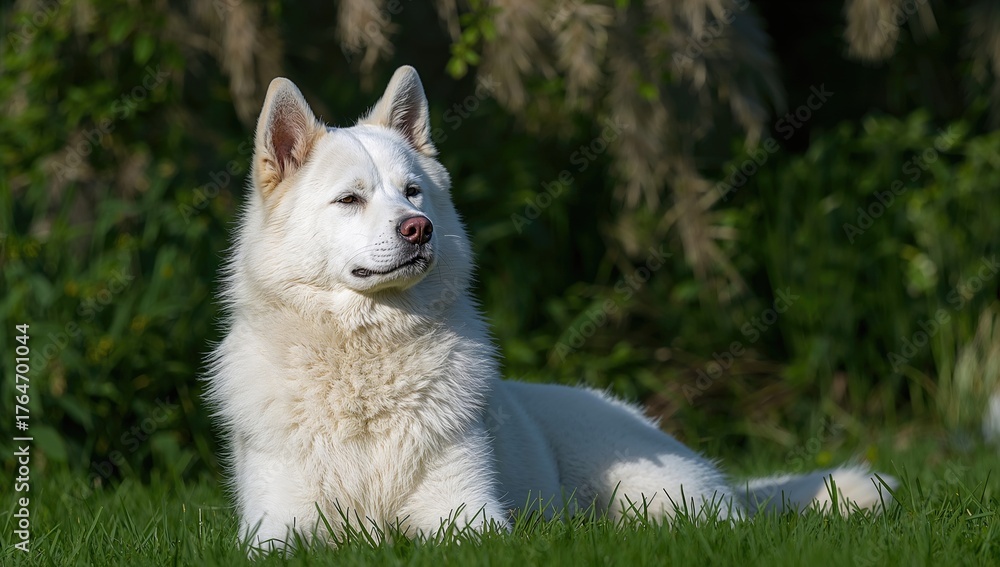 Obraz premium Portrait of a white Akita Inu dog