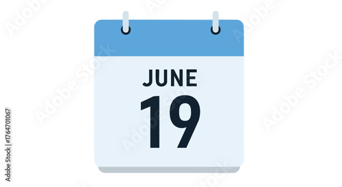 Modern Vector Flat Calendar Icon Displaying the Date June 19th on Light Blue Background