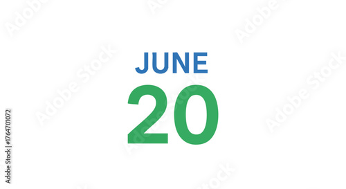 Conceptual design illustrating the date June 20th in vivid color scheme against a stark white background offering simple and contemporary style