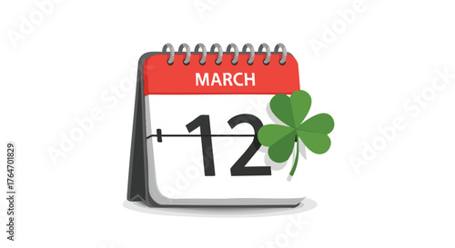 March 12th calendar page adorned with a vibrant shamrock suggesting upcoming St. Patrick's Day anticipation