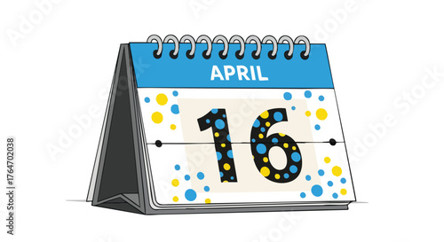 Vibrant April 16th Desktop Calendar Displaying a Key Date with Bright Colors and Playful Design for Event Planning and Scheduling 150 characters