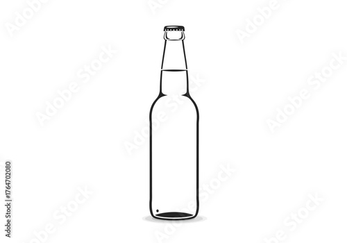Lineart of a bottle cylindrical body and a narrow neck capped with a bottle cap Shadow at the base