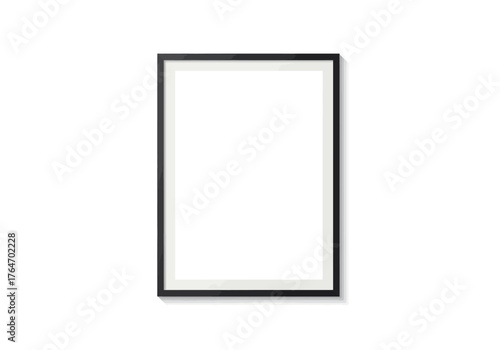 Portraitoriented black frame with a white matte isolated against a white backdrop