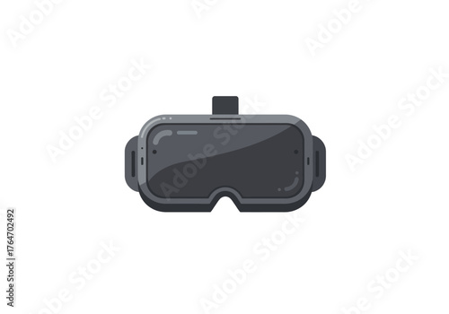 VR headset with gray lenses and frame a top strap and side adjusters
