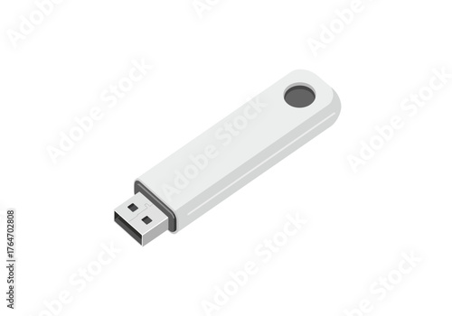White USB drive rectangular form with a hole and plug on the opposite side