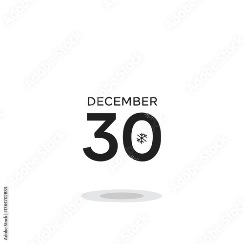 December thirtieth minimalistic date calendar with a delicate snowflake icon indication a winter season special designation