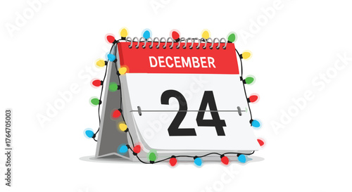 Festive anticipation: December 24th calendar adorned with twinkling holiday lights signals joyful celebrations ahead illuminating the spirit of